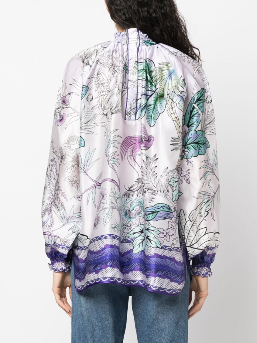 Light Purple High neck printed silk blouse