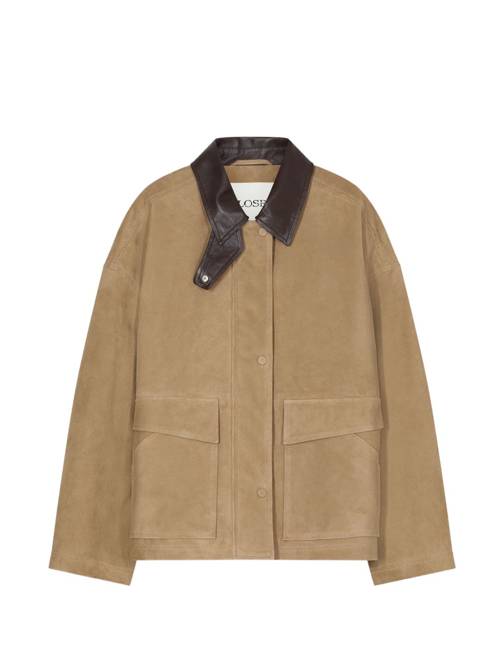 Suede with Leather Collar Jacket — Beige
