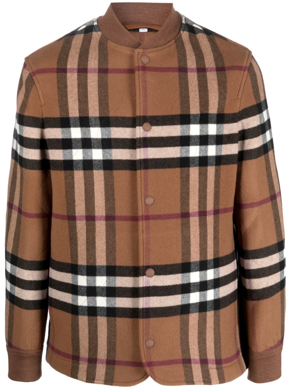 Check-pattern wool bomber jacket - Brown