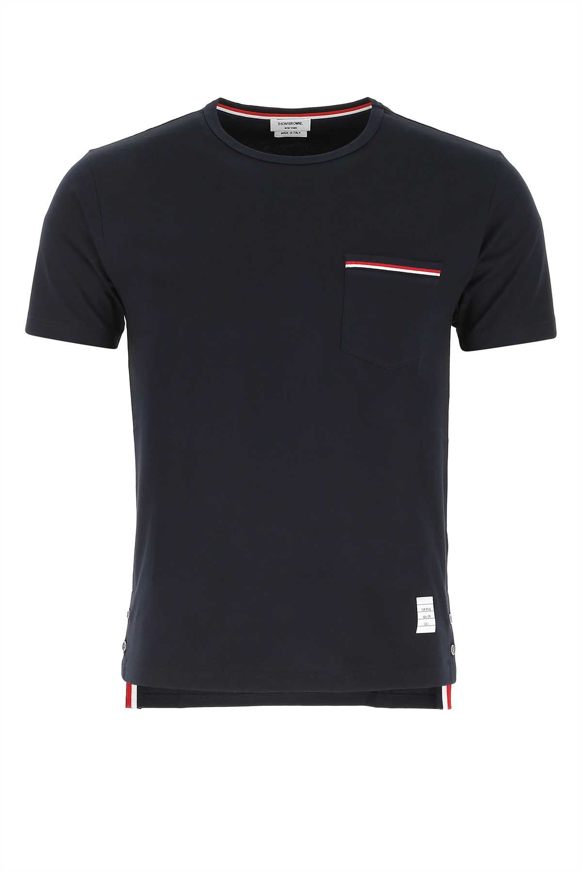Striped-Trim Cotton T-Shirt — Navy