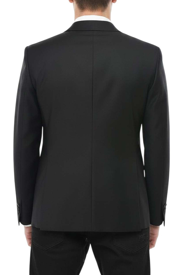 Black Solid Peaked Lapel Blazer