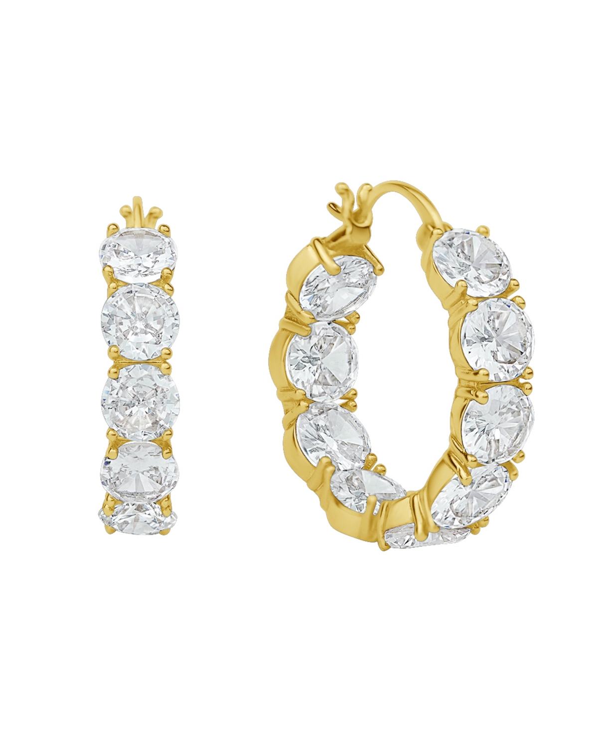 Cubic Zirconia Inside Outside Hoop Earring - Gold