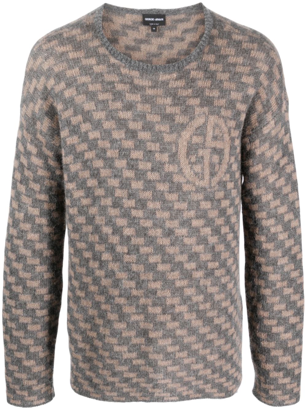 Geometric-pattern intarsia-knit jumper - Grey