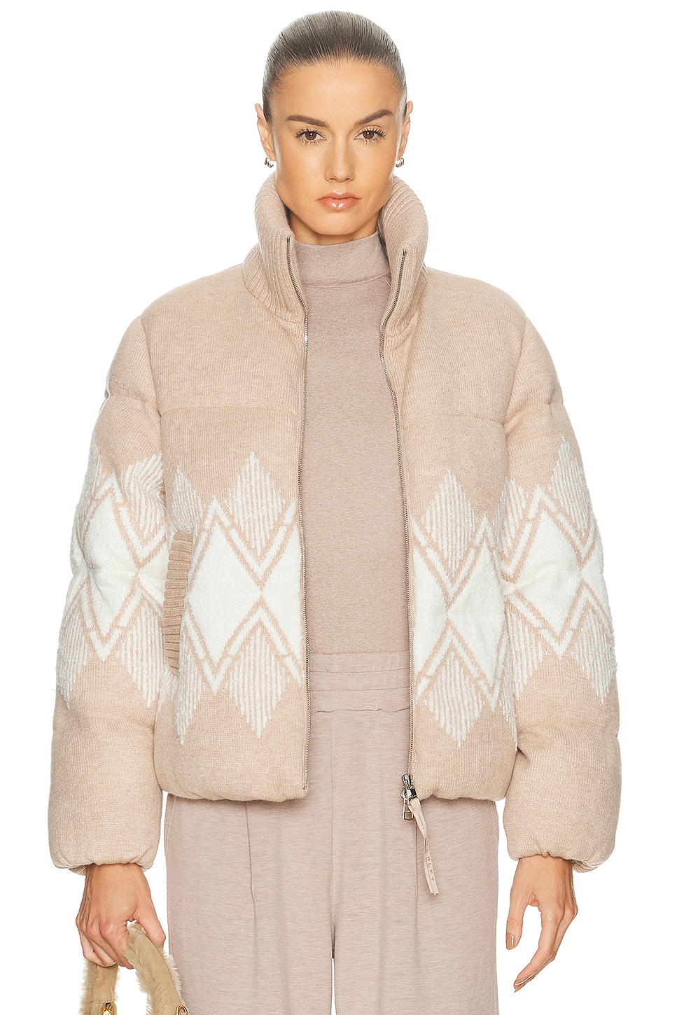 Varley Belinda Knit Puffer Jacket in Beige