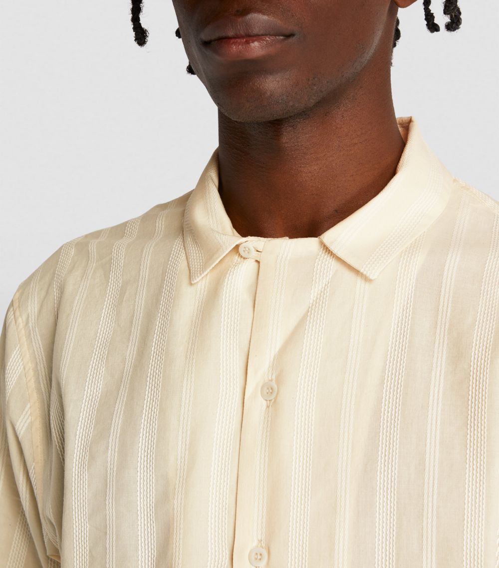 Embroidered Stripe Notched Collar Shirt