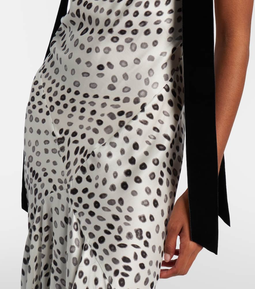Polka-dot satin midi dress