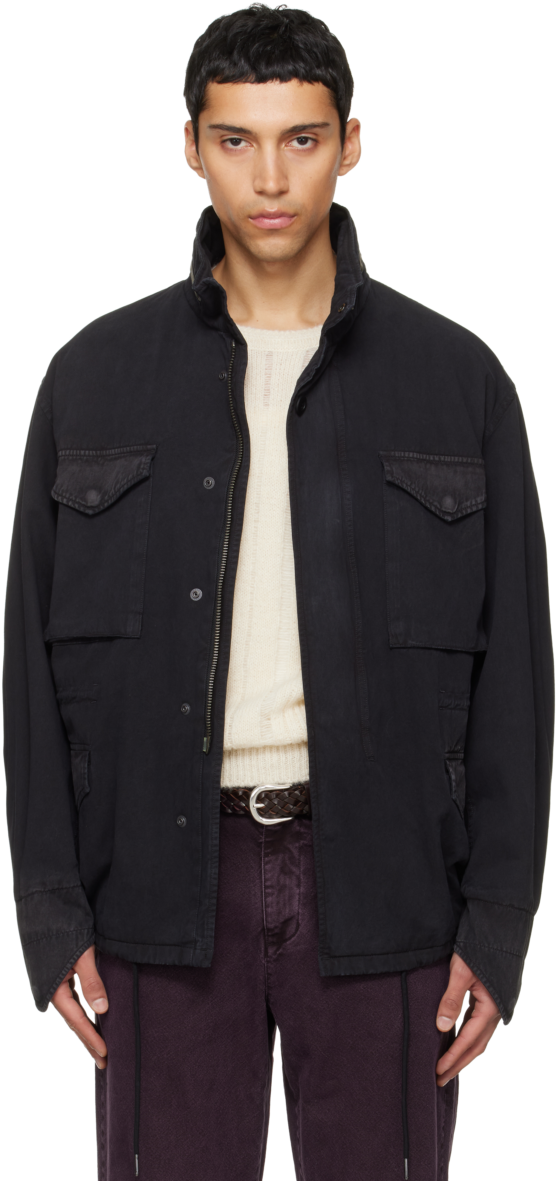 Black Garment Dyed Cotton Field Jacket