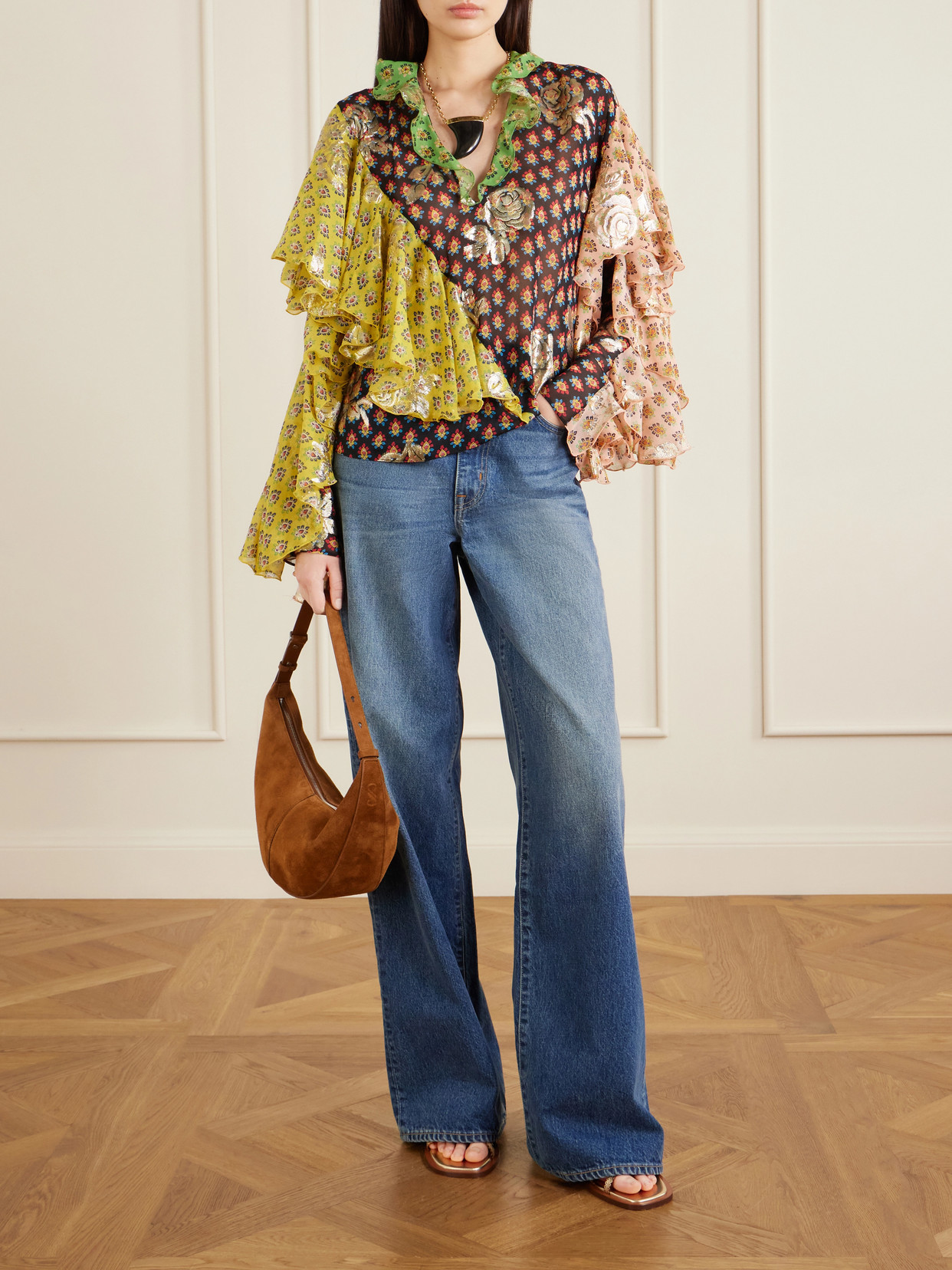 Ruffled Silk-blend Blouse - Multi