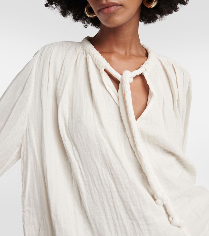 Tie-neck cotton blouse top