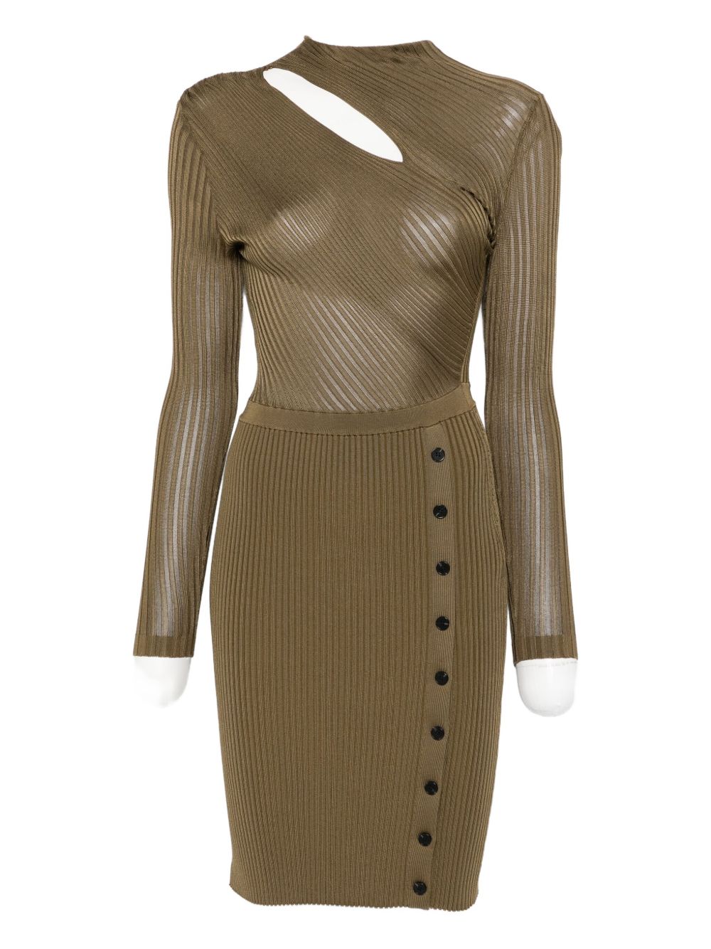 Ribbed button-detail dress - Green