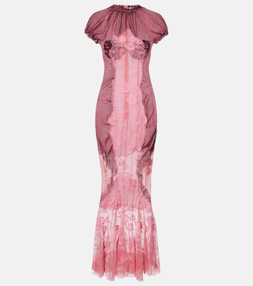 Sheer lace and mesh maxi dress