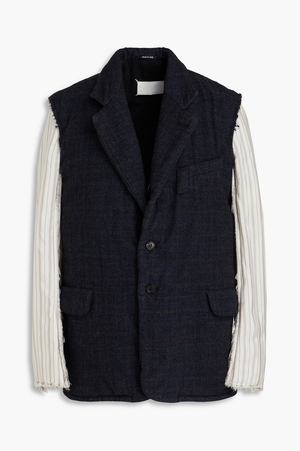 Printed wool-tweed and poplin blazer