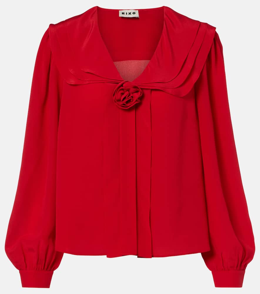 Emelin floral-appliqué silk blouse