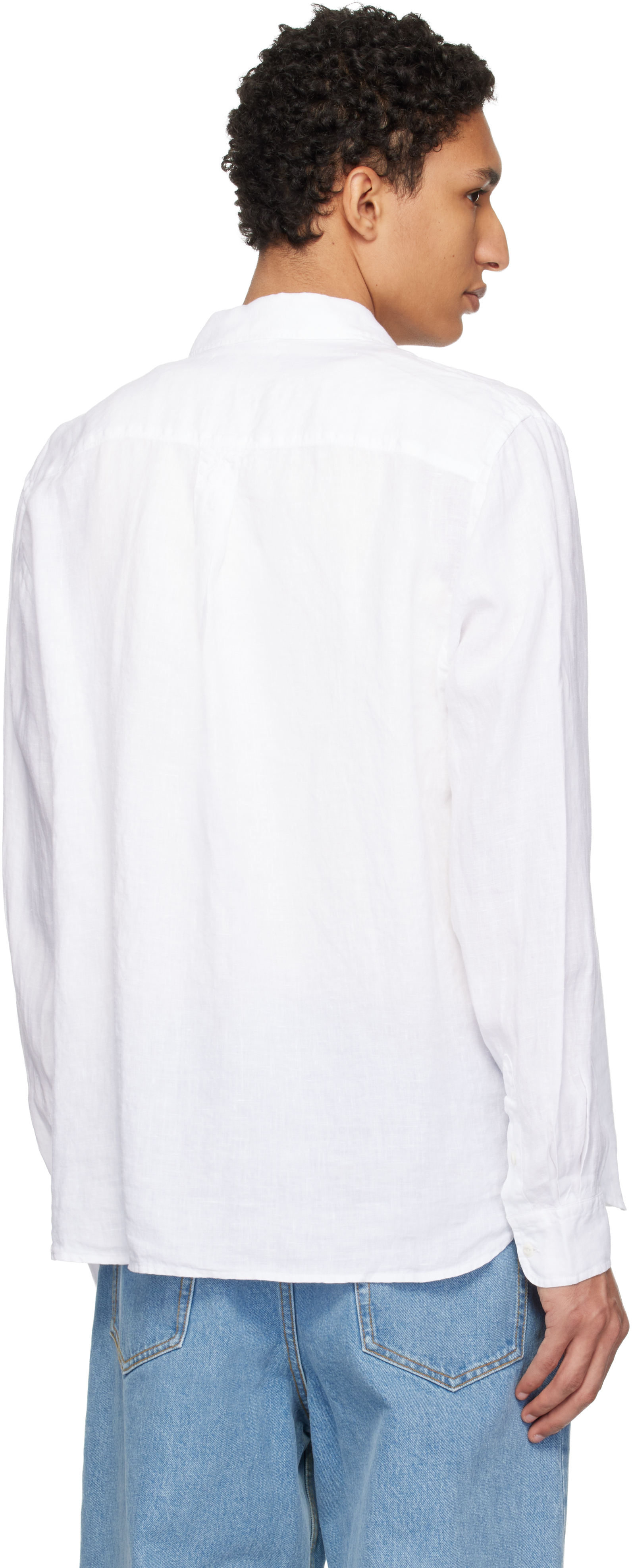 White Relaxed Linen Long Sleeve Shirt