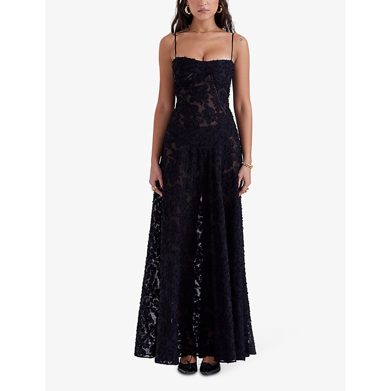 Womens Black Seren Corseted Floral-jacquard Woven Maxi Dress 