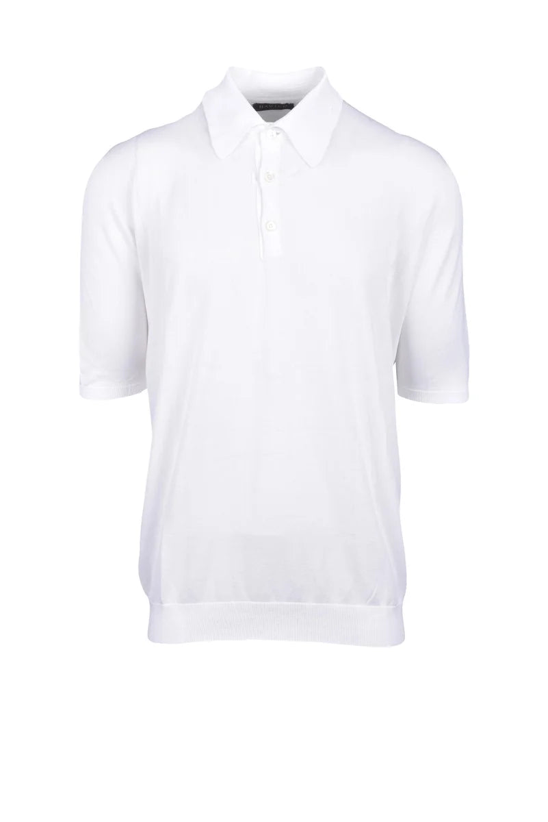White Knit Cotton Polo Shirt