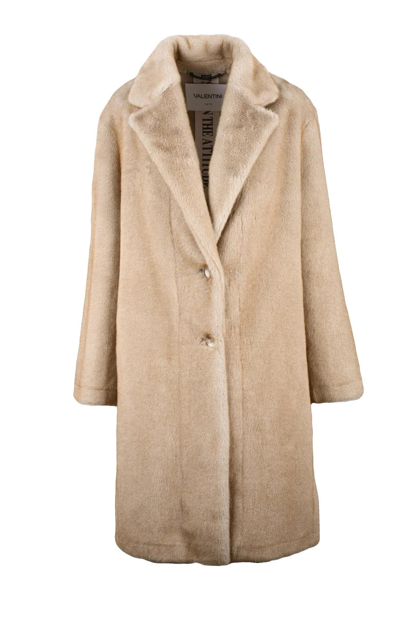 Faux Fur Coat Buttons - Beige