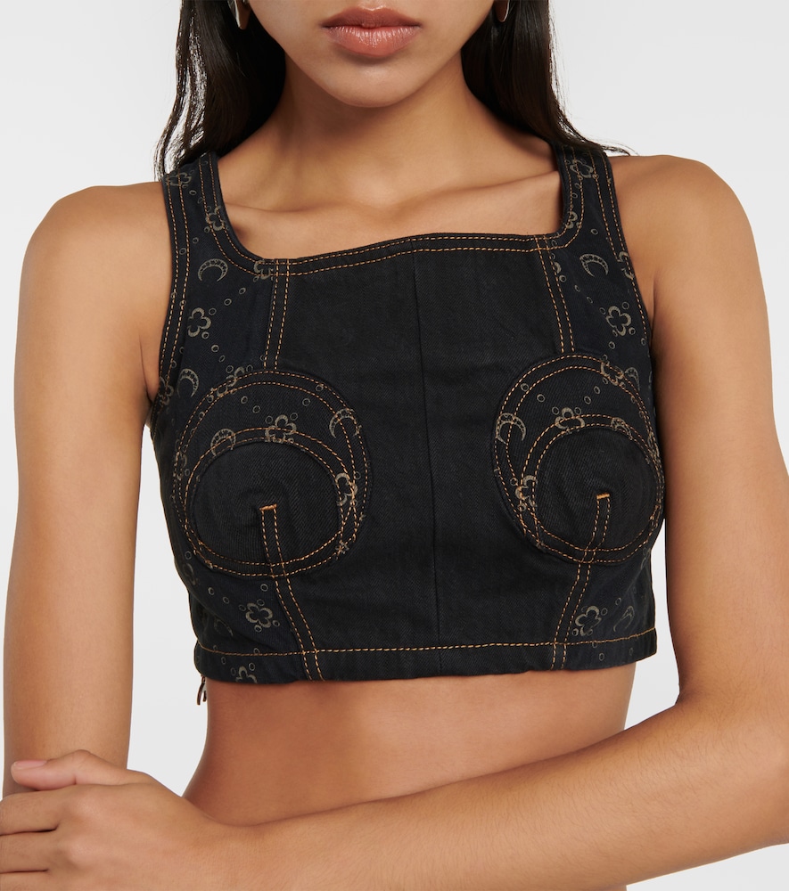 Regenerated cropped denim bustier