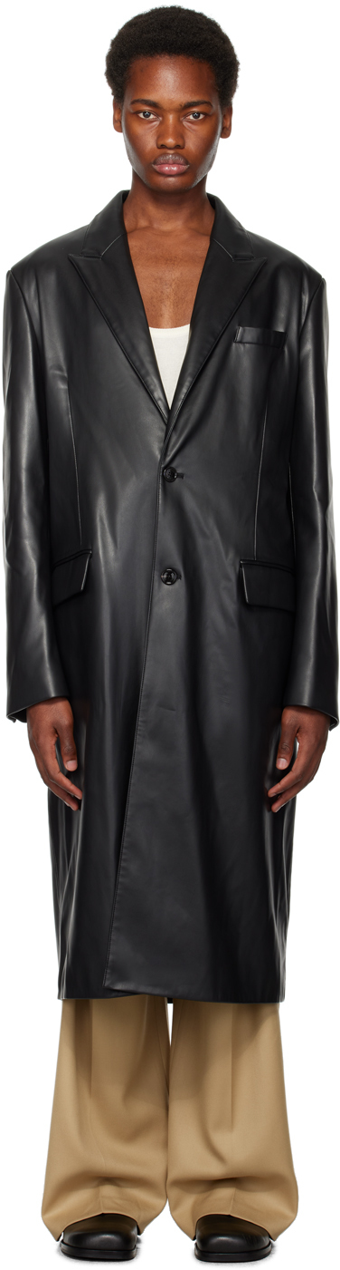 System SSENSE Exclusive Black Faux-Leather Coat