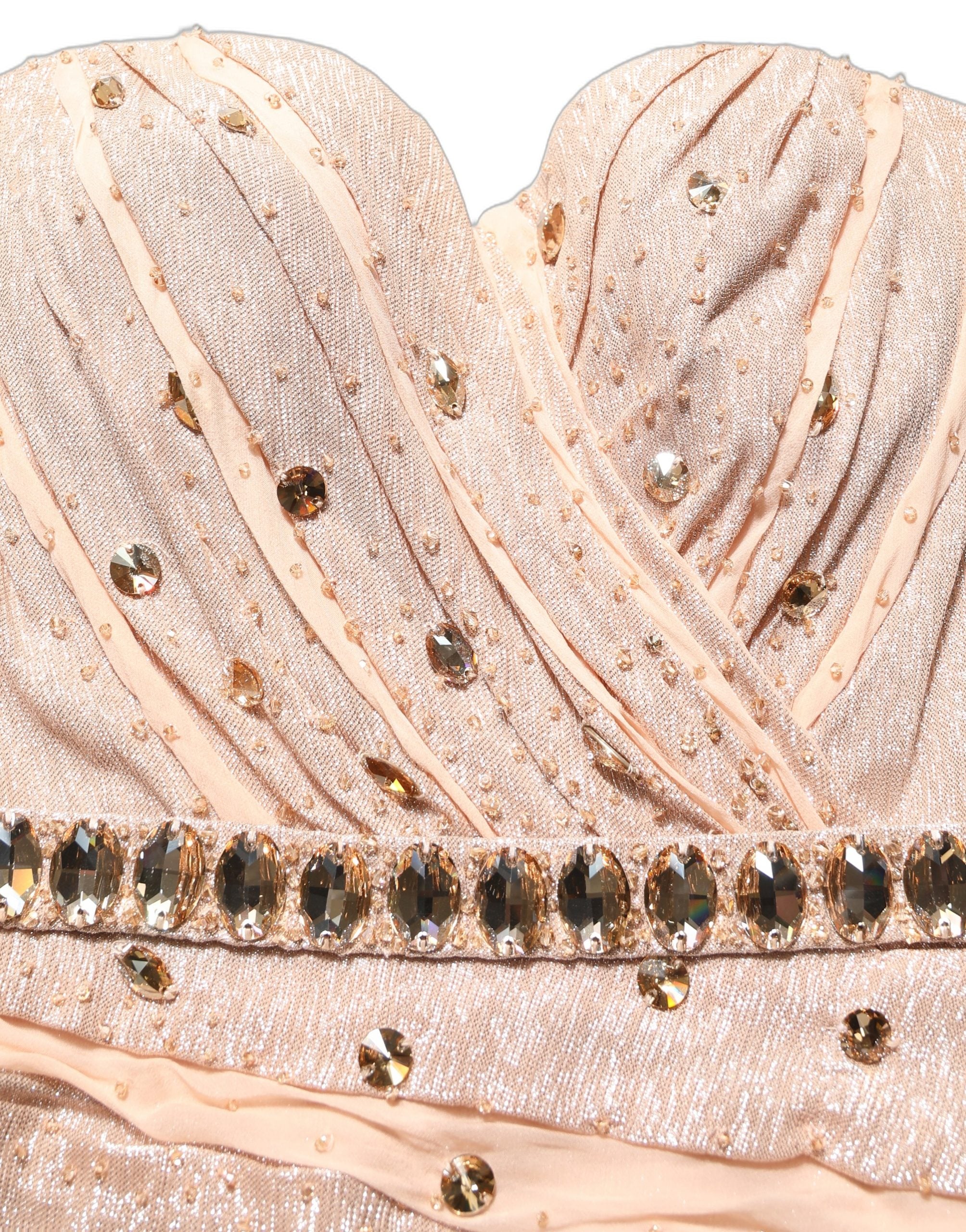 Embellished Sweetheart Evening Gown — Beige