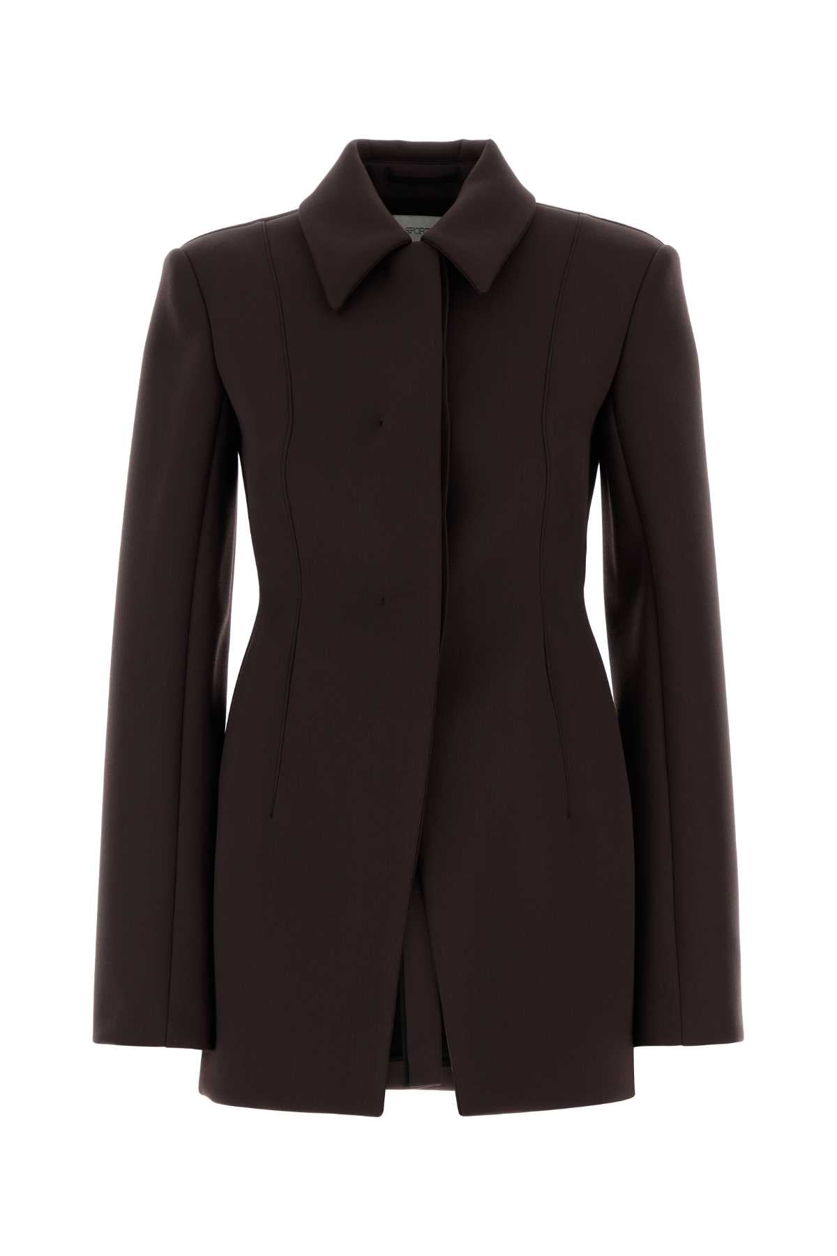 Tailored Wool-Blend Blazer — Brown