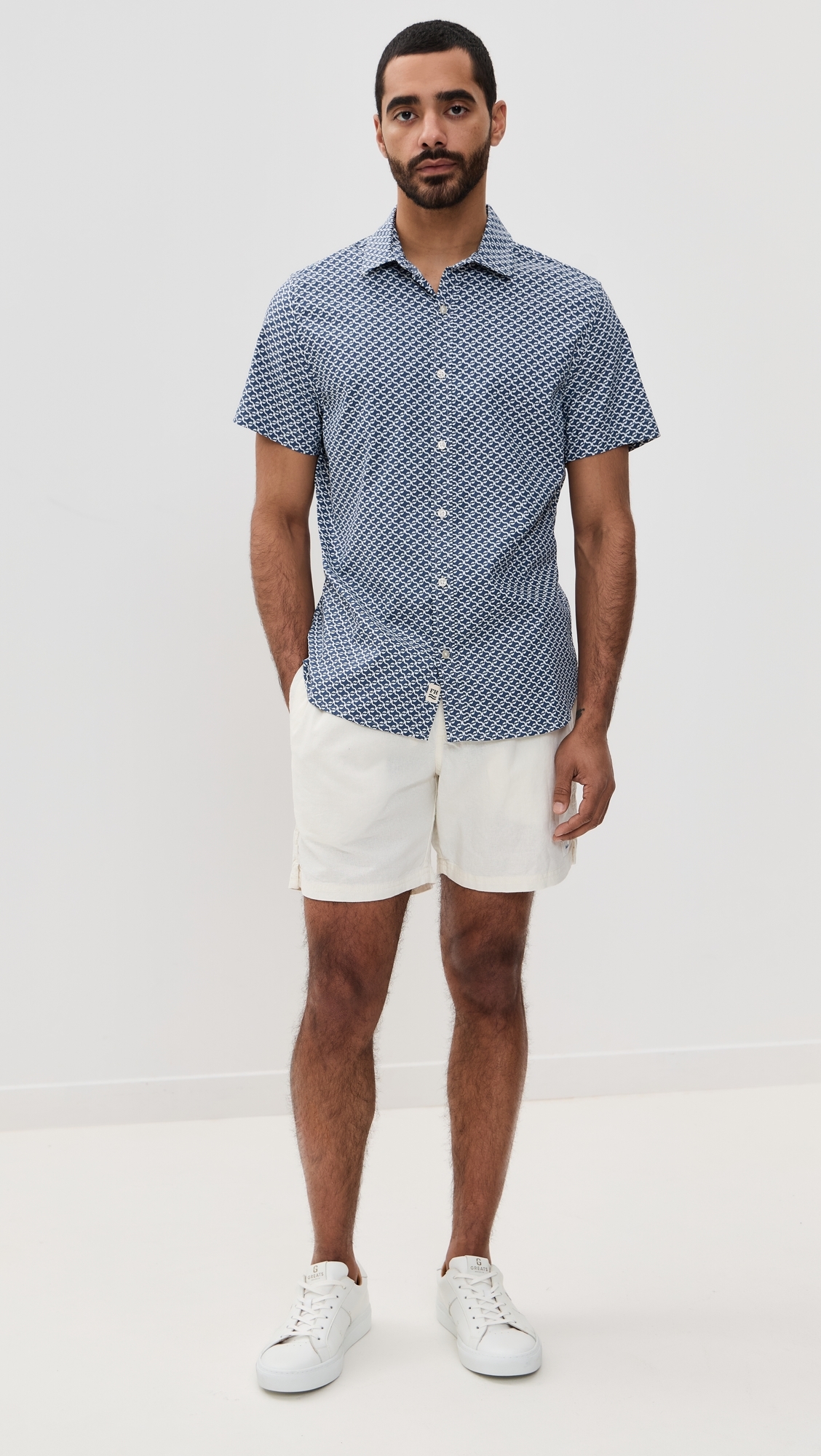 Fair Harbor The Short Sleeve Windward Shirt Navy Geo