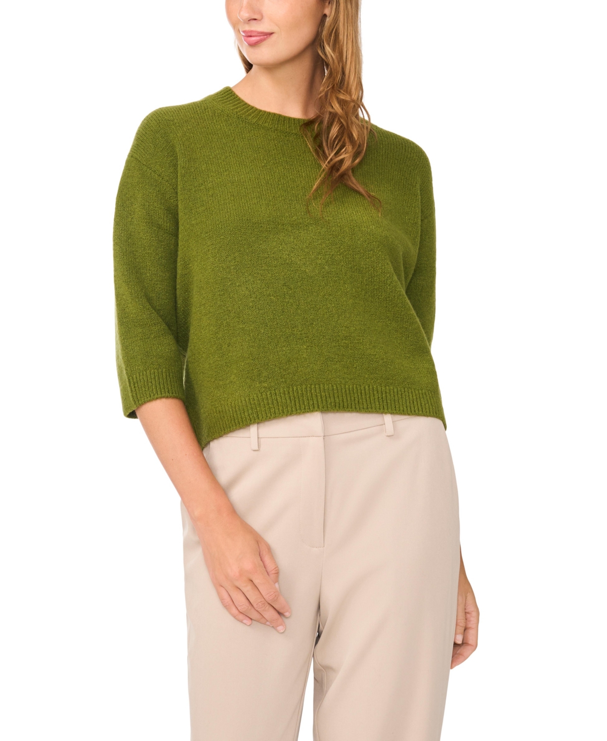 Women's Elbow-Sleeve Crewneck Sweater - Pesto