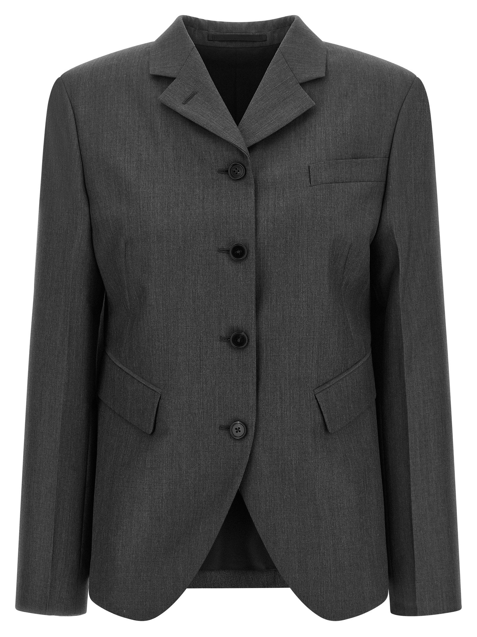 Wool-Mohair Blend with Asymmetrical Hem Blazer — Charcoal
