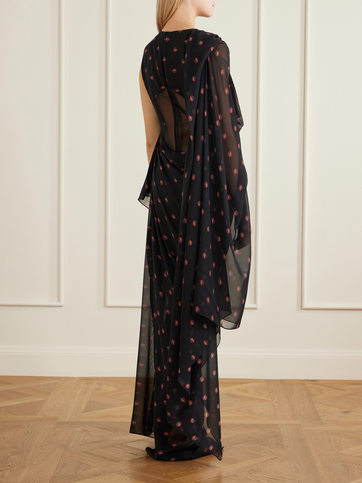 Floral-print Silk-chiffon Gown - Black