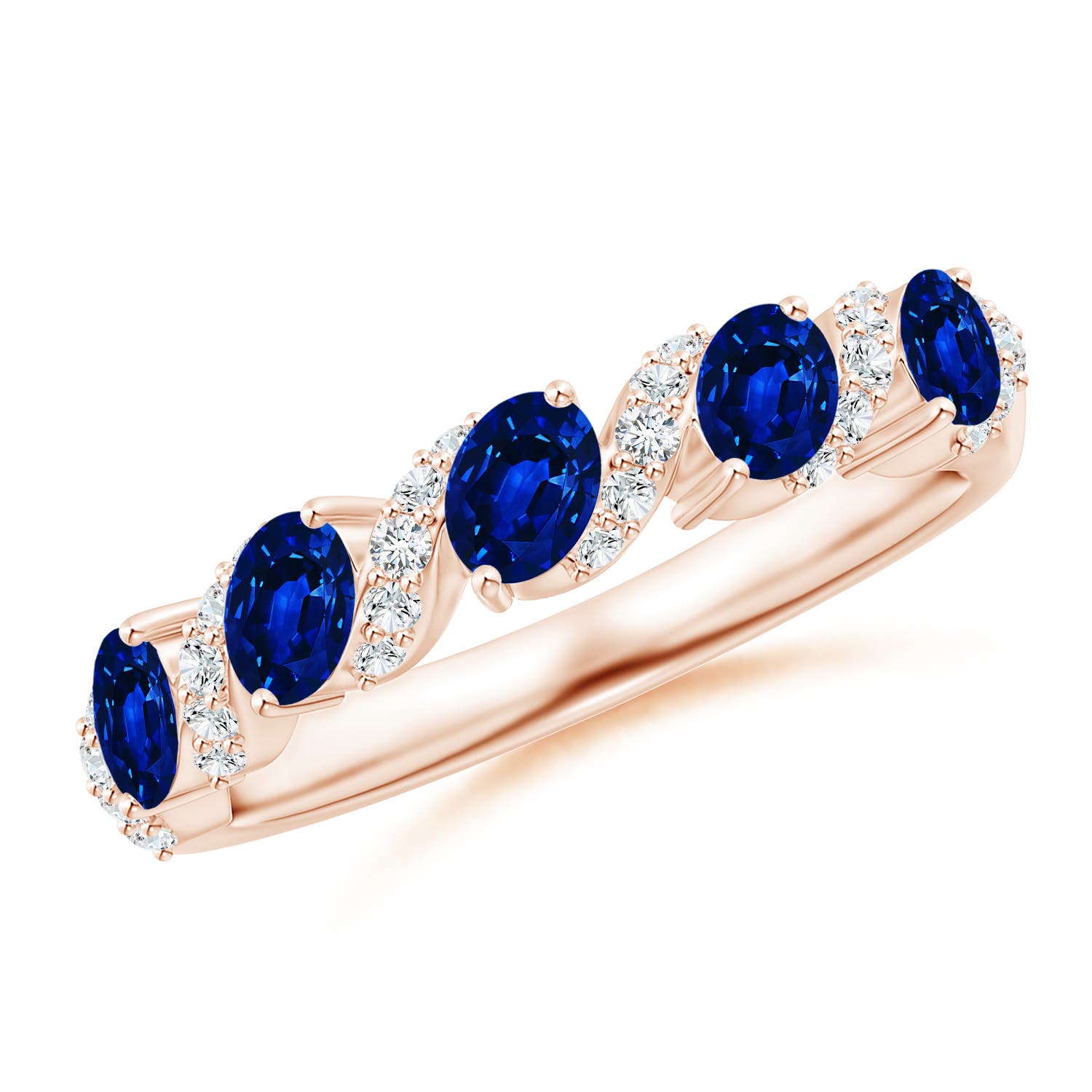 Angara 1.0 Carat Five Stone Oval Sapphire Swirl Ring with Diamonds in 18K Rose Gold