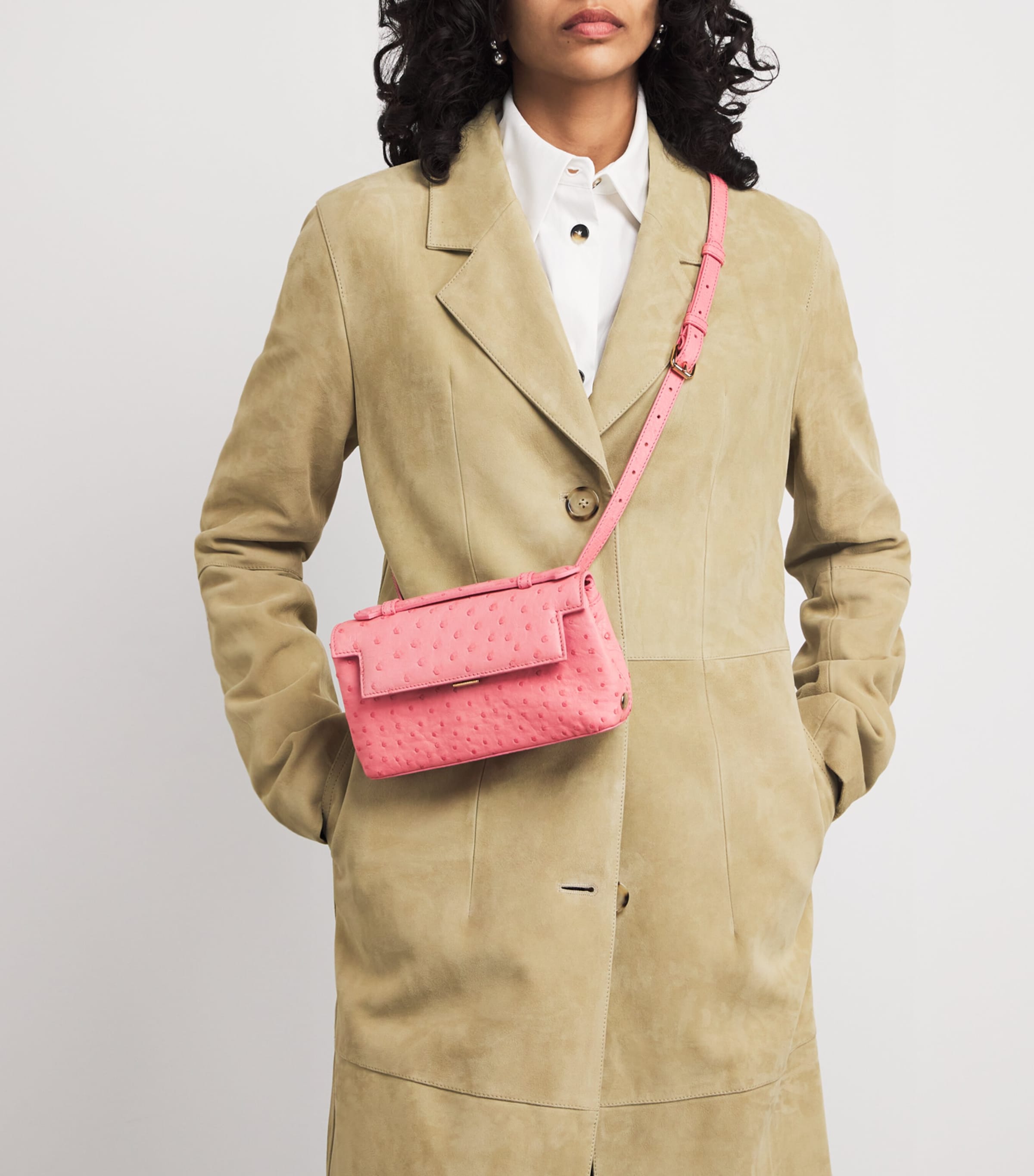 Analeena Ostrich Leather Top-Handle Bag