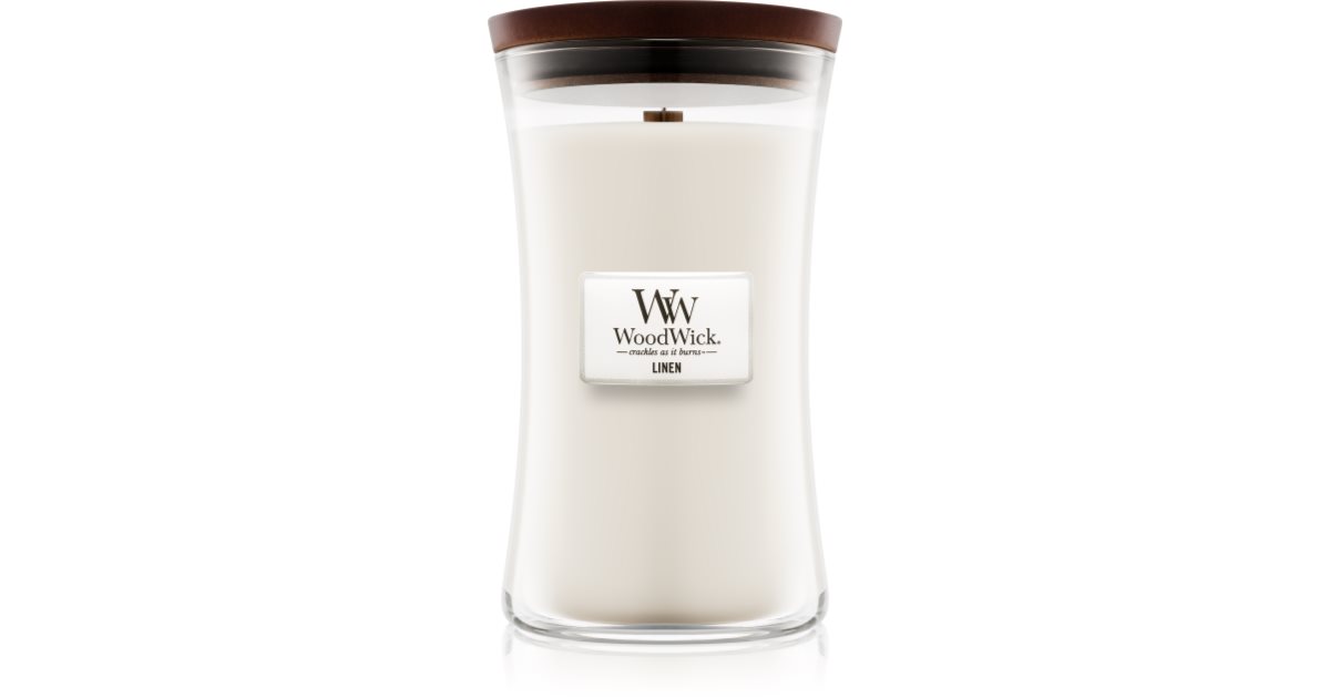Woodwick Linen 609,5 g — Scented Candle with Wooden Wick