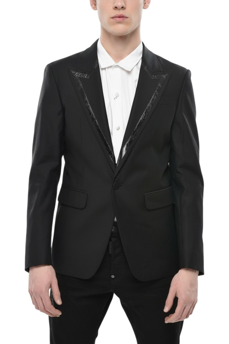 Black Solid Peaked Lapel Blazer