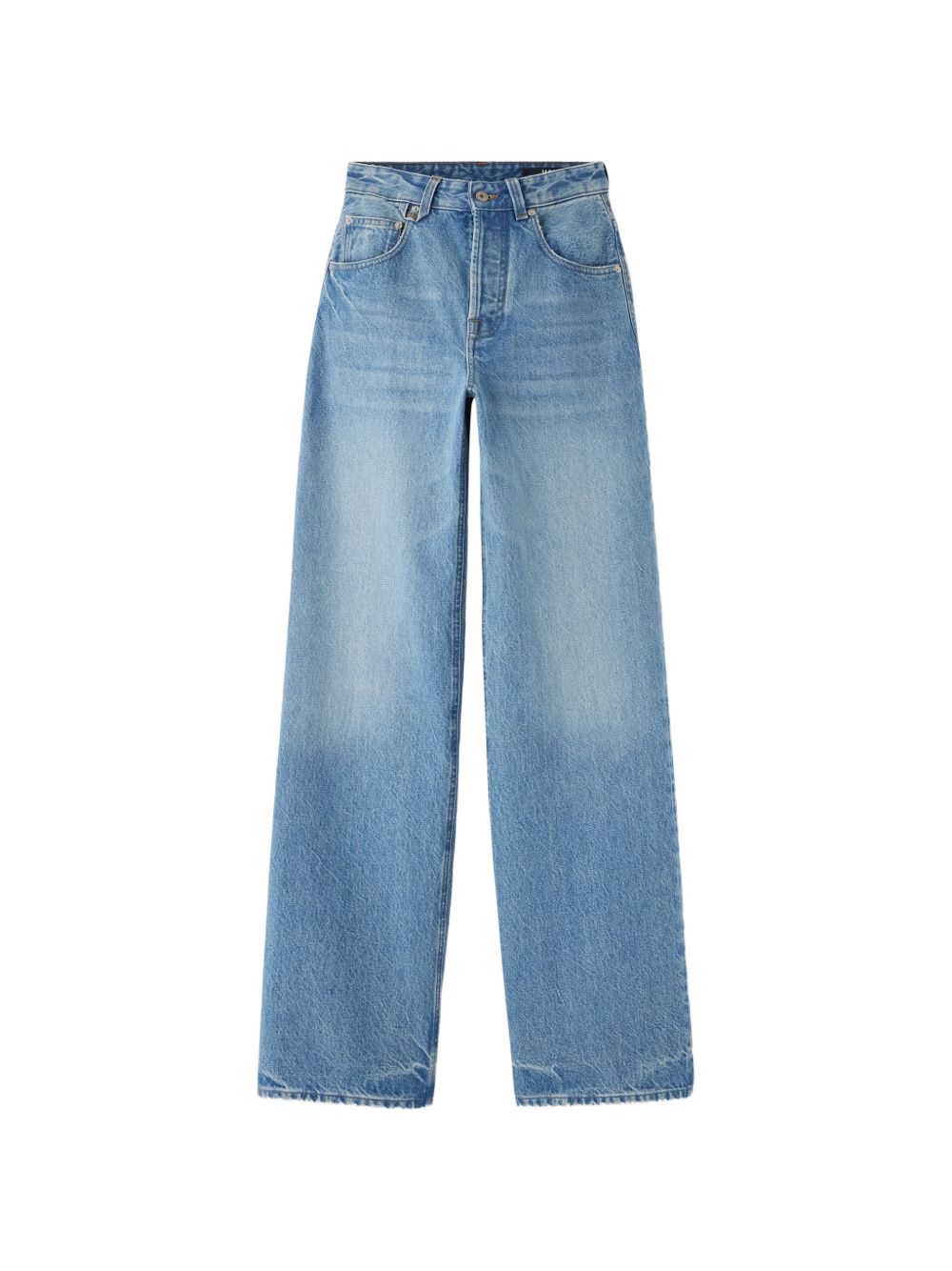 Wide-Leg Washed Denim Jeans — Blue
