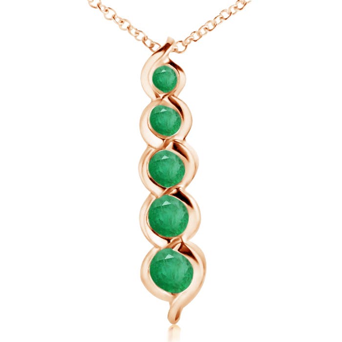 Angara 0.48 Carat Five Stone Round Emerald Journey Pendant in 14K Rose Gold