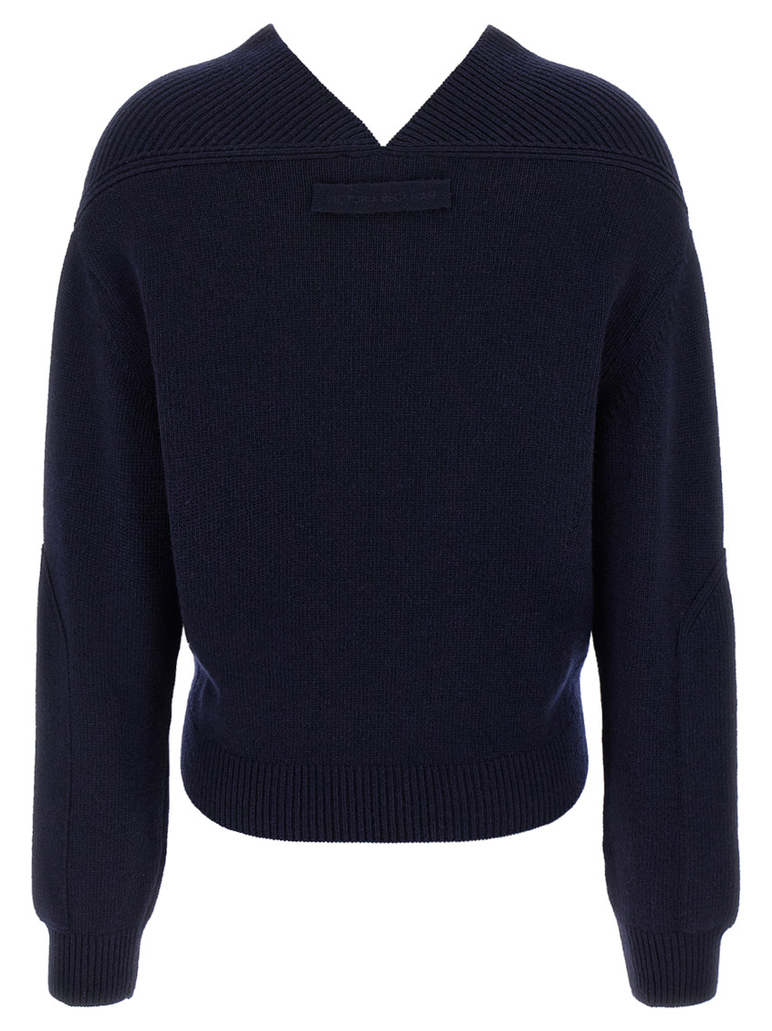 V-Neck Yoke Detail Sweaters And Cardigans Blue