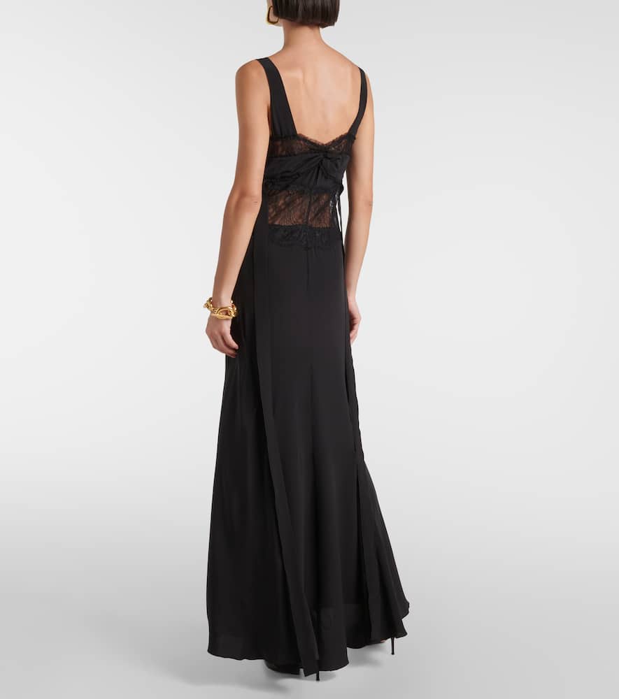 Lace-trimmed silk midi dress