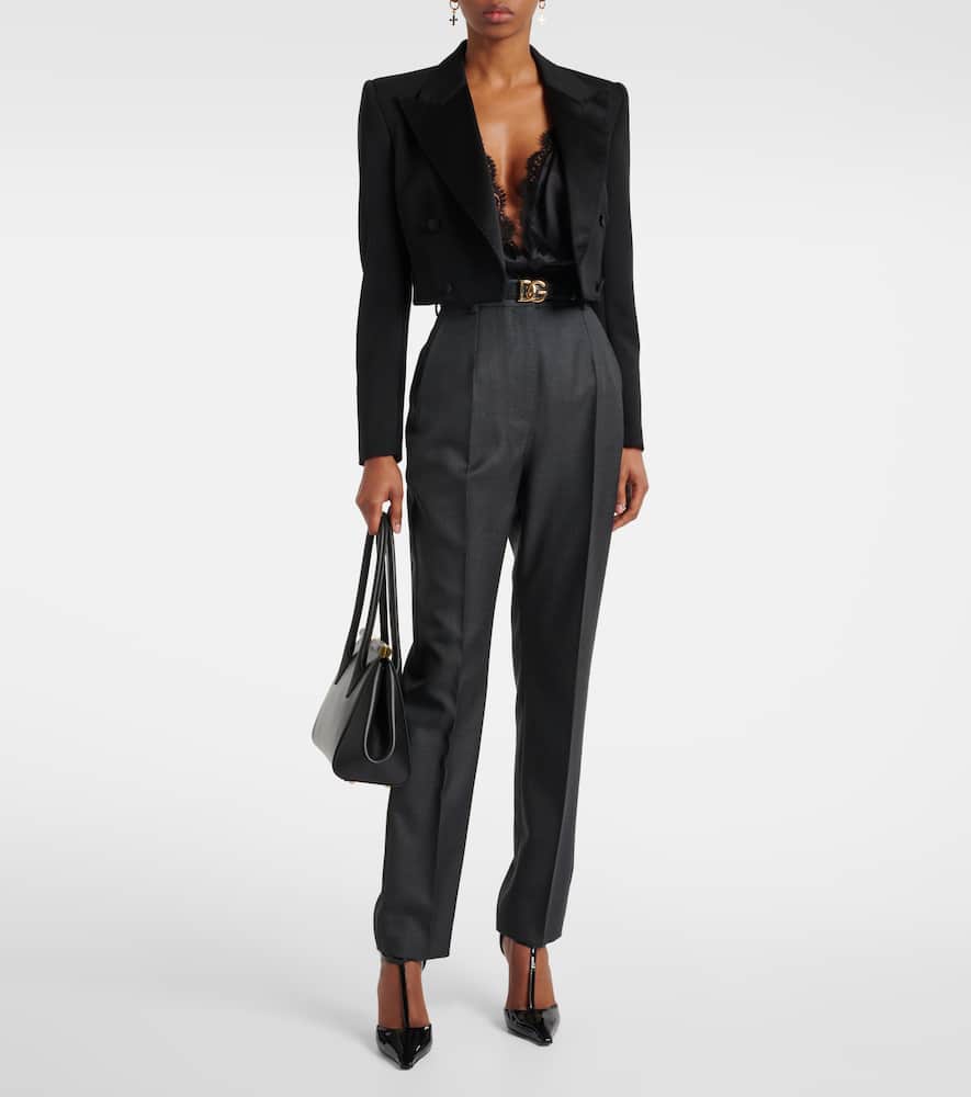 Lace-trimmed silk-blend satin bodysuit