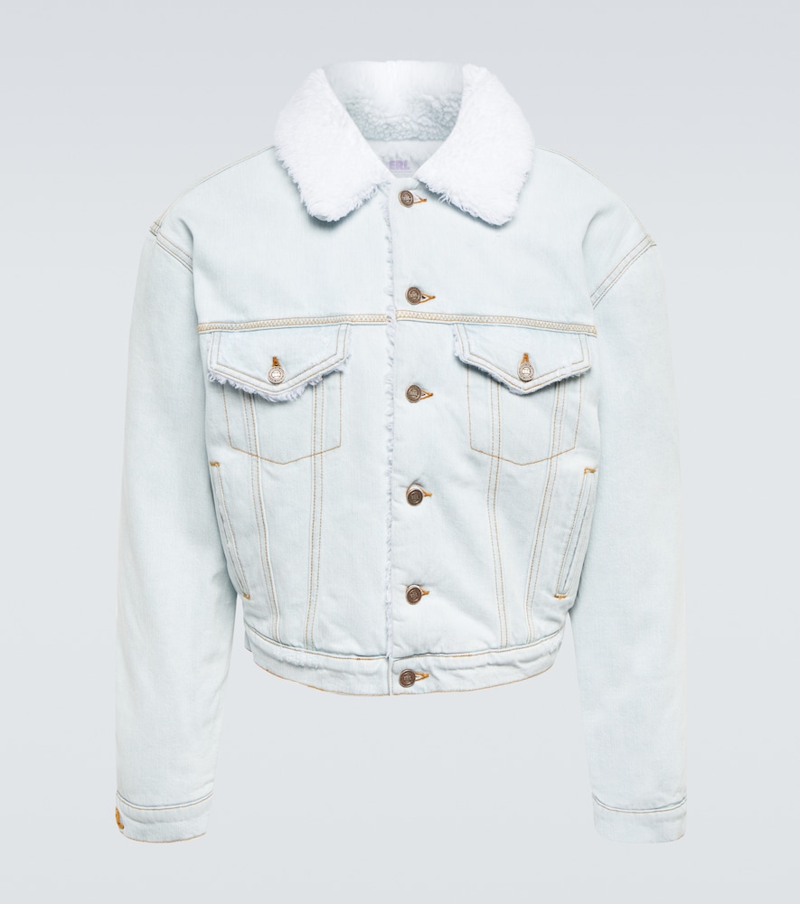 Faux shearling-trimmed denim jacket