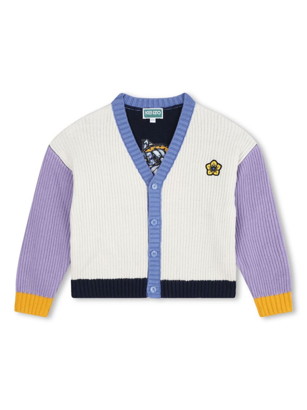 Colour-block ribbed V-neck cardigan - White