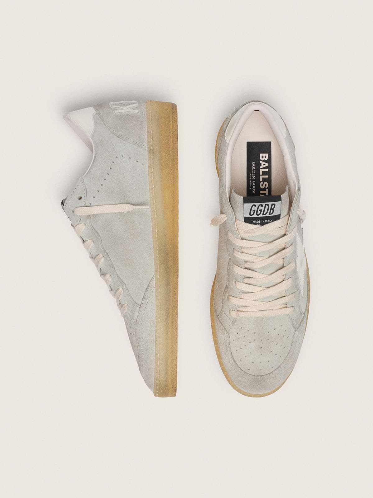 Golden Goose - Men’s Ball Star In Light Gray Suede With White Leather Star, Man