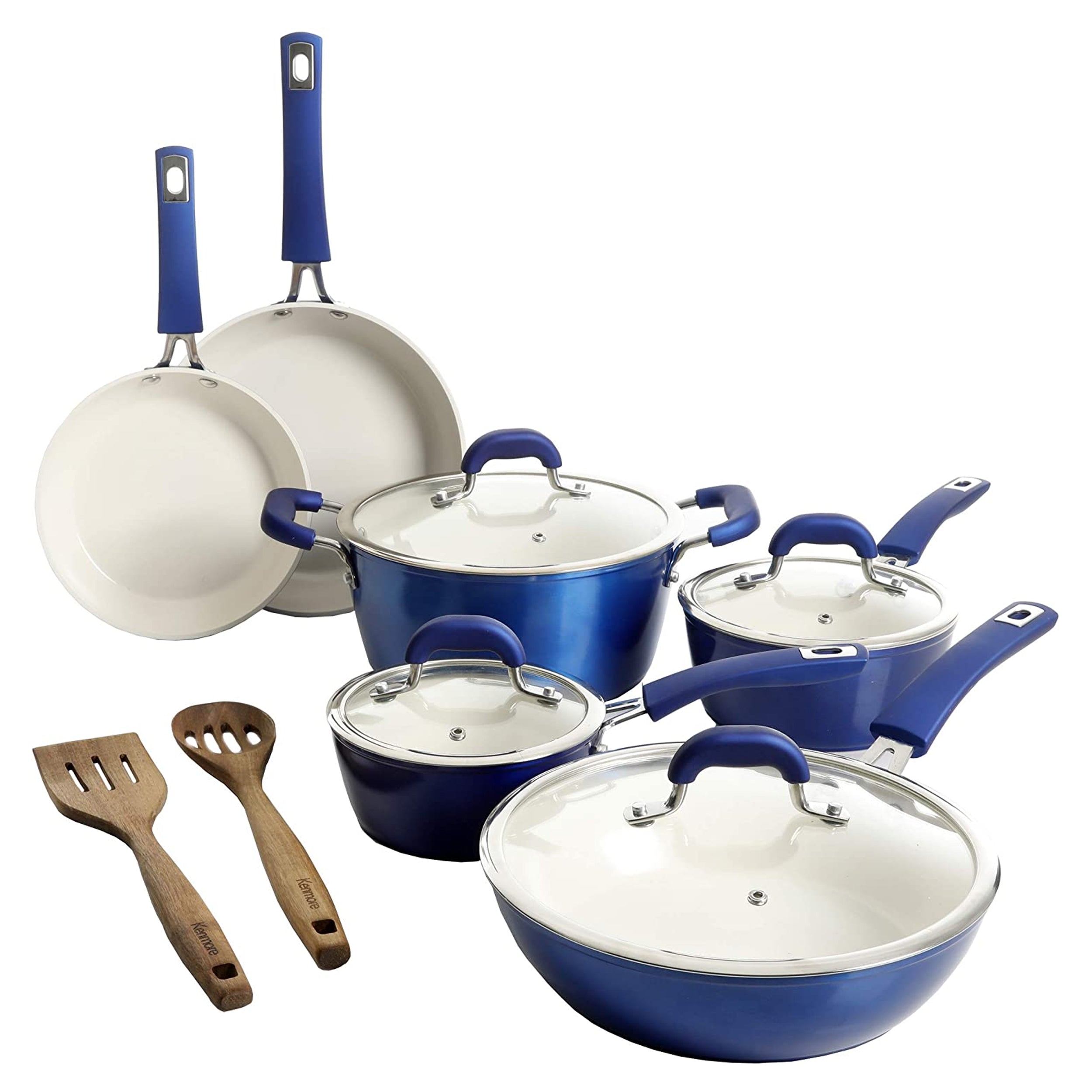Arlington 12 Piece Aluminum Ceramic Coated Nonstick Cookware Set in Metallic Blue