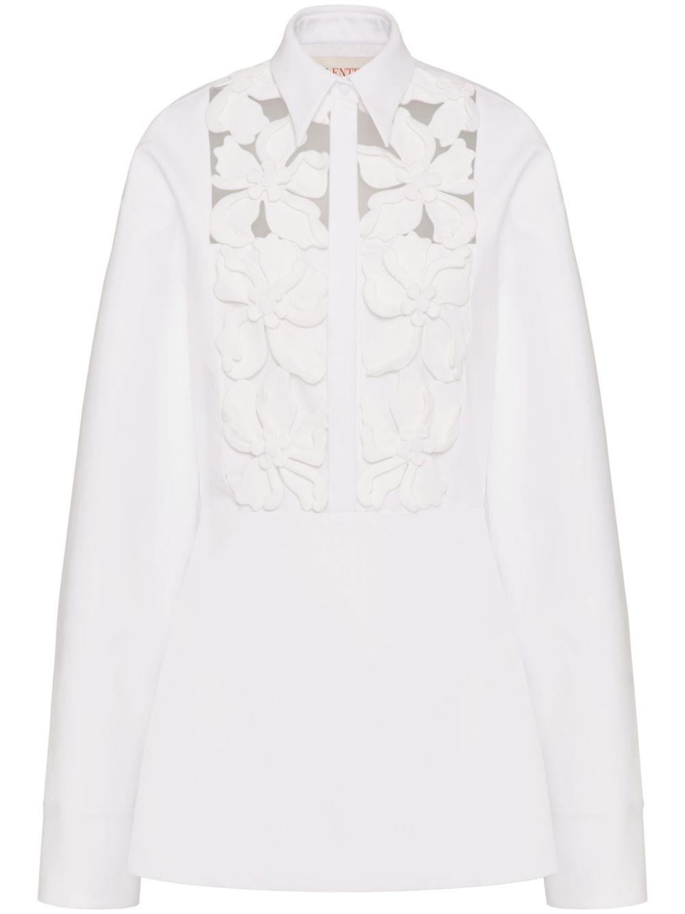 Floral-embroidered cut-out shirtdress - White