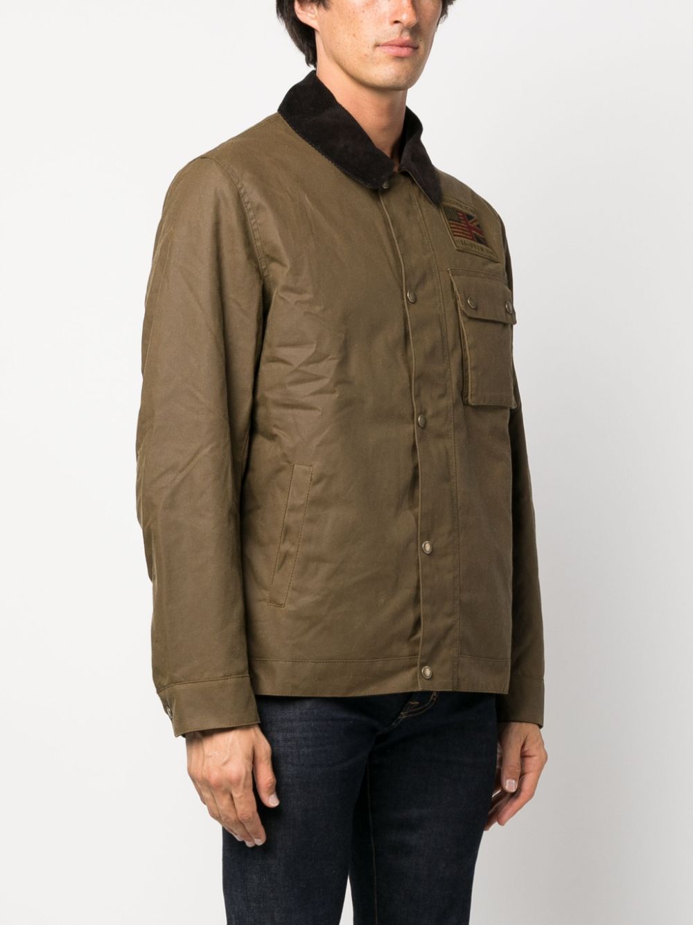 Logo-patch cotton shirt jacket - Brown