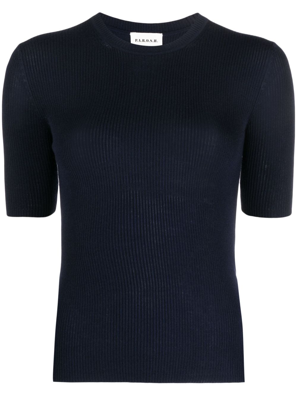 Ribbed-knit wool T-shirt - Blue