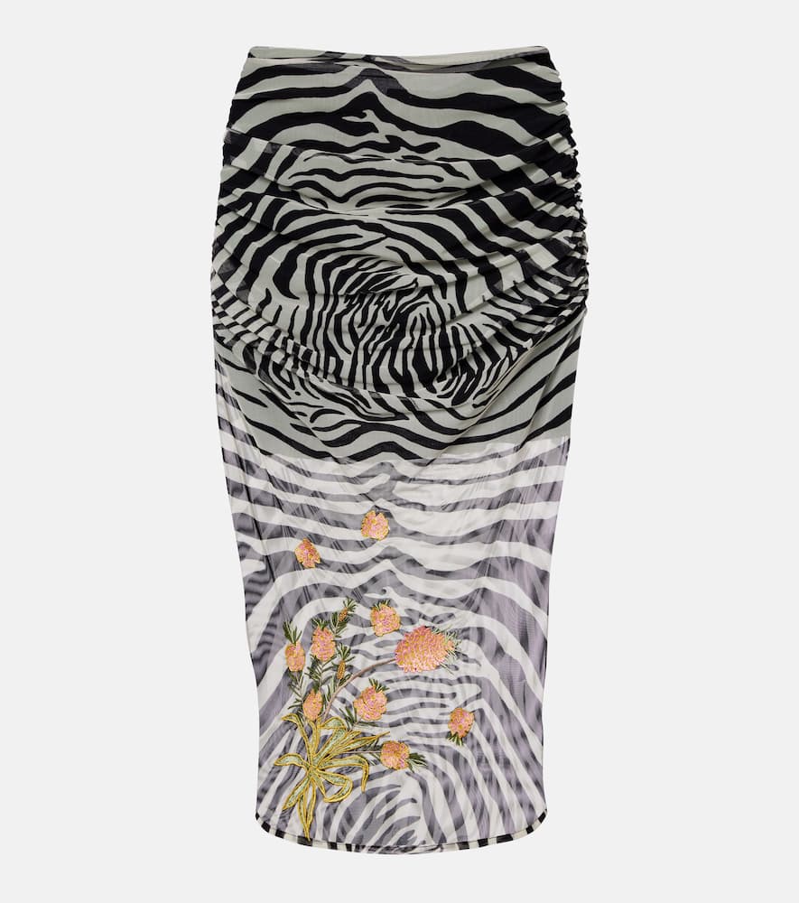 Printed sheer mesh midi skirt