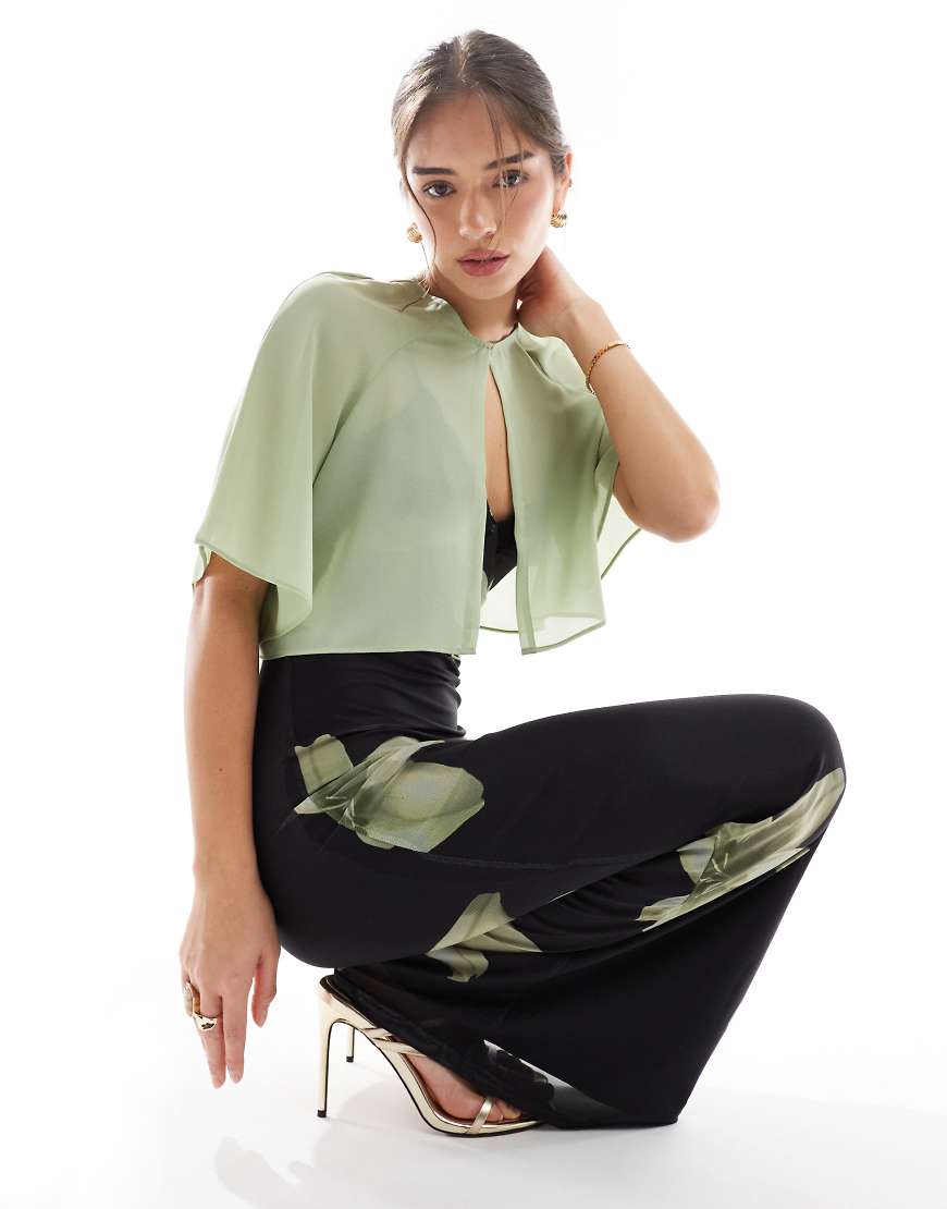 Bridesmaids chiffon mini cape in sage green