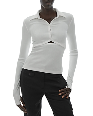Ribbed Cutout Polo Shirt