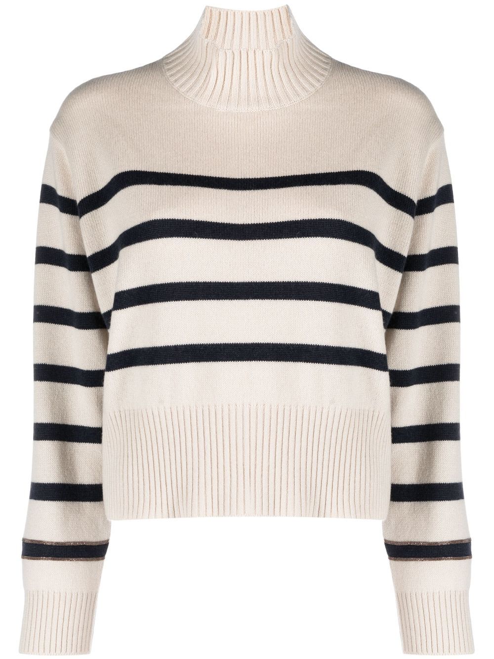 Stripe-print mock-neck jumper - BEIGE