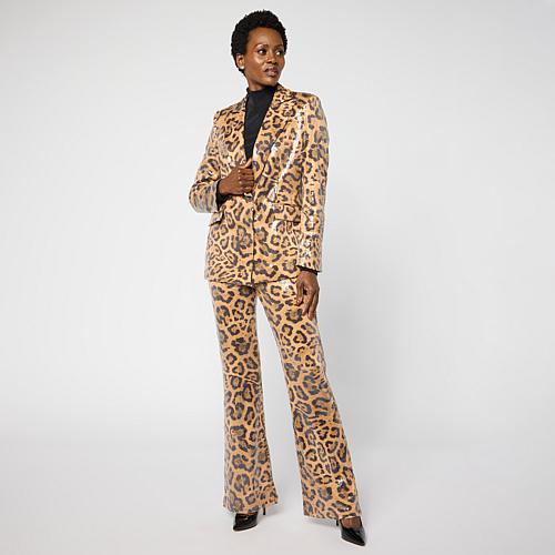 C Wonder by Christian Siriano Printed Sequin Blazer - Jade Zebra